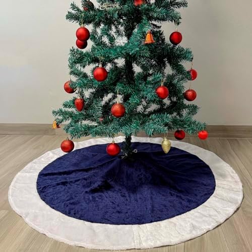 48 Inch Navy Blue Tree Skirt Soft Velvet Christmas Tree Skirt Fluffy Xmas Skirts Mat for Navy Blue Christmas Decorations Hanukkah Xmas New Year Holiday Party Decor - Image 2