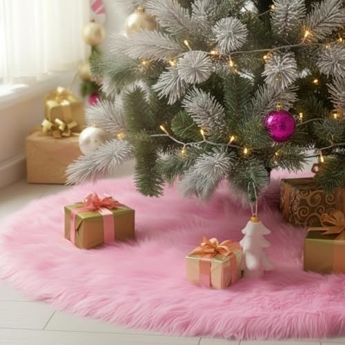 CHICHIC 60 inch Christmas Tree Skirt Faux Fur Xmas Tree Skirt Christmas Decorations Holiday Tree Ornaments Tree Decoration for Christmas Home Decorations, Xmas Party Holiday Decorations, Pink by CHICHIC
