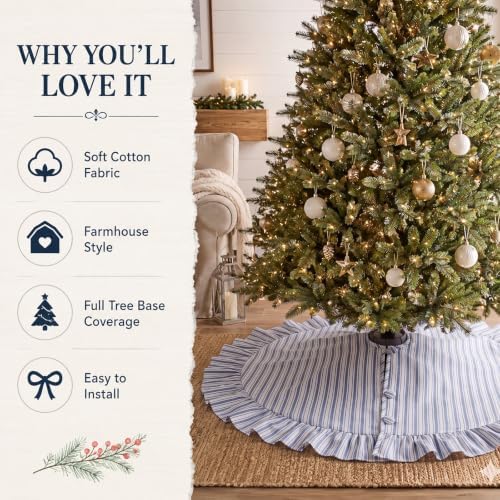 Sosation 48 Inch Vintage Christmas Tree Skirt Blue White Striped - Image 4