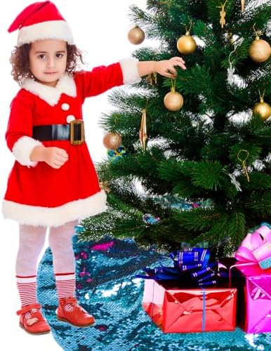 Sequin Tree Skirt 48 Inches Turquoise to Hot Pink Christmas Tree Skirt 48 Inches Large Tree Skirt for 6ft Xmas Tree Decorations Glitter Tree Cover Indoor or Outdoor by CHHEART