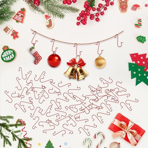 Ornament Hooks, 100 Pcs Christmas Ornament Hooks, Ornament Hangers, Ornament Hook for Christmas Trees, Metal Wire Essential Ornaments Hooks Anchors for Xmas Tree Decorations Hanging Party Decor, Red - Image 4