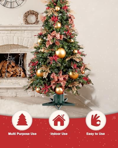 Real Christmas Tree Stand Base - Live Trees Small Christmas Tree Holder up to 6.5ft Trees for Real Xmas Trees 0.53 Gal Star+ Green - Image 6