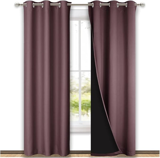 NICETOWN Full Shade Curtain Panels, 37" Wide x 80" Long, Dry Rose, Pair of Thermal Insulated & Energy Efficiency Blackout Drapes for Living Room, Lined Silky Performance Window Dressing