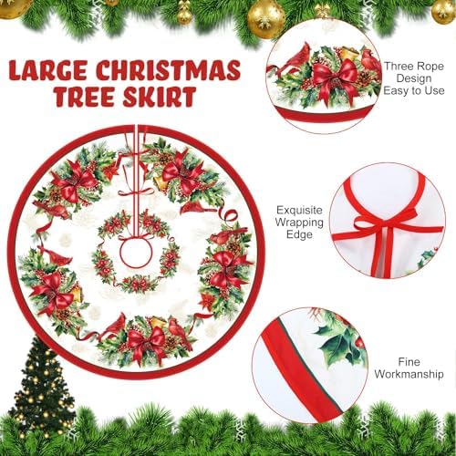 Blosssound Christmas Tree Skirt Buffalo Plaid Retro Red Truck Xmas Tree Skirt for Winter Holiday Farmhouse Christmas Party Decoration(48 Inch,Holly,Red, Green) - Image 3