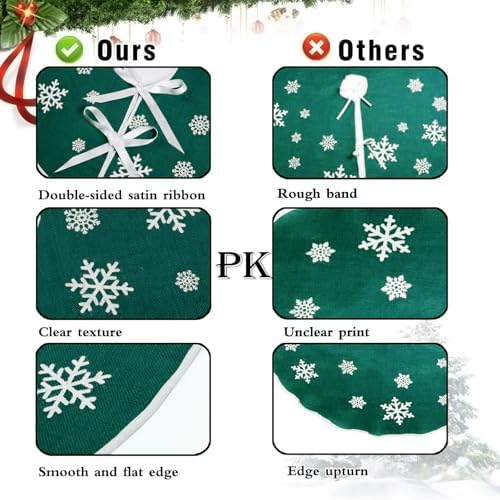 30 Inch Burlap Christmas Tree Skirt with White Snowflakes, Dark Green - Image 4