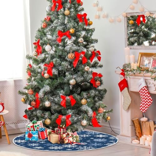 Blue White Snowflakes Christmas Tree Skirt Small Xmas Tree Skirts Decorations 36 in Burlap Tree Mat Cover for 4 ft Trees Holiday Party - Image 6