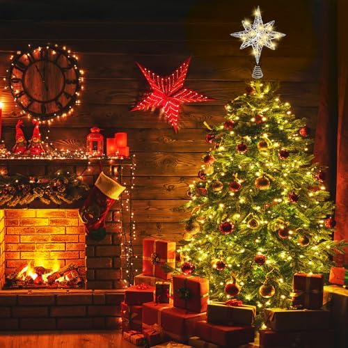 Christmas Tree Topper 13.5?€? Silvery Star Tree Toppers with 20 LED Lights - Image 6
