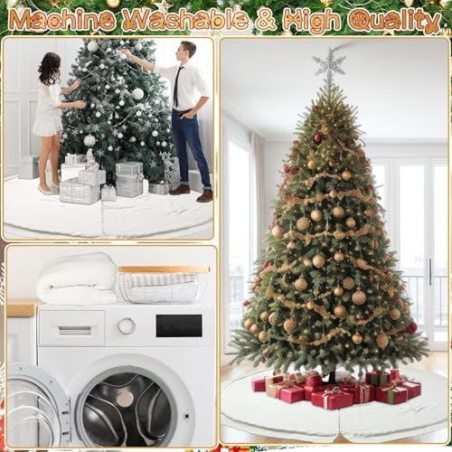 84 Inch Christmas Knitted Tree Skirt Giant White Chunky Xmas Tree Skirt Extra Large Cable Knit Thick Rustic Farmhouse Xmas Ornaments for Home Merry Christmas Holiday Winter Party Decoration - Image 6