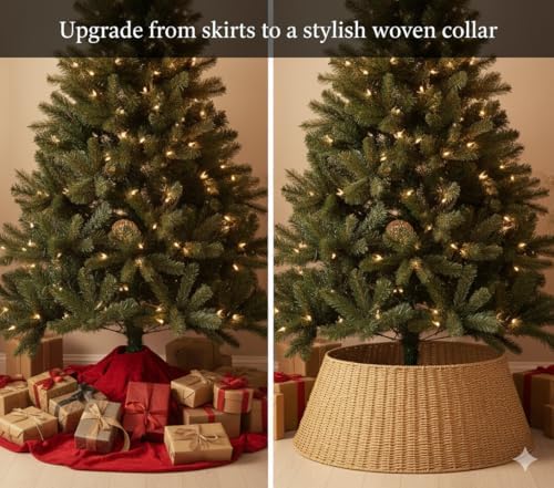 27in Farmhouse Christmas Tree Collar - Tree Basket - Natural Woven - Base Cover for Christmas Tree - Tree Skirt - Tree Ring - Image 5