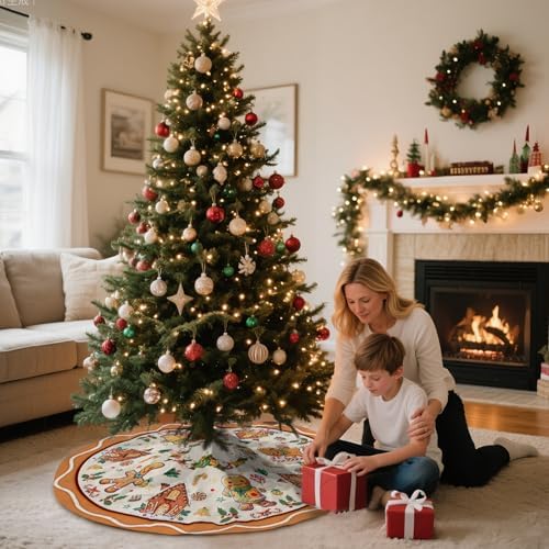 Gingerbread Christmas Tree Skirt Beige Decorations Christmas Gingerbread Tree Ornaments Holiday Party House Decor Xmas Trees Mat 36 inches - Image 3