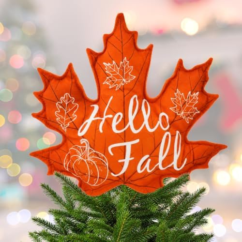 Fall Tree Topper Hello Fall Maple Leaf Tree Top Decor for Christmas Tree - Image 5