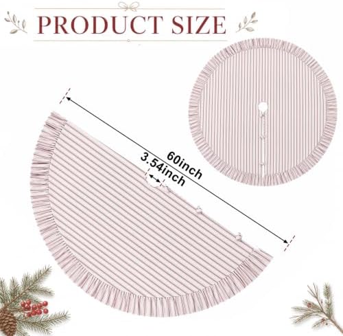 Sosation 60 Inch Vintage Christmas Tree Skirt Red White Striped - Image 2