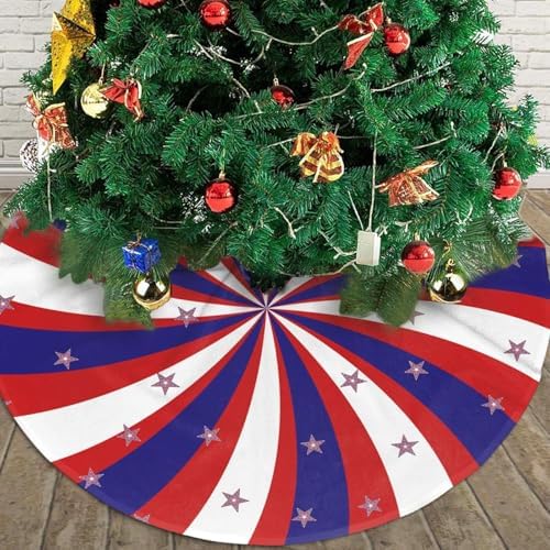 Patriotic Pinwheel Design Star Flag Christmas Tree Skirt 30" for Xmas Halloween New Year Holiday Party Home Tree Mat Decor Ornaments Decoration - Image 4