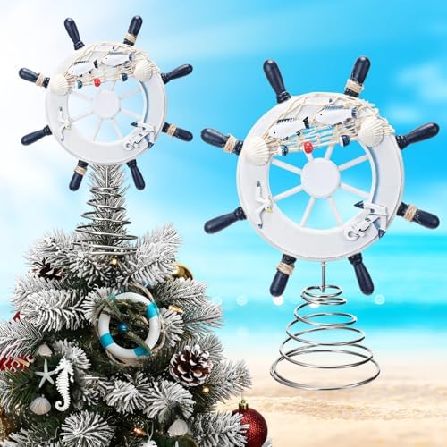 Natural Coastal Tree Topper Decoration, 12 Inch Beach Nautical Ship Wheel Christmas Tree Topper Ornaments for Summer Sea Beach Themed Party Decor Home Office by Unknown