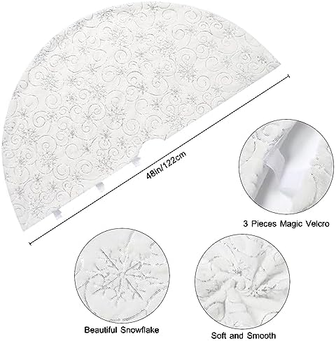Dremisland Christmas Tree Skirt 48In White&Silver Tree Skirt with Snowflake - Image 3