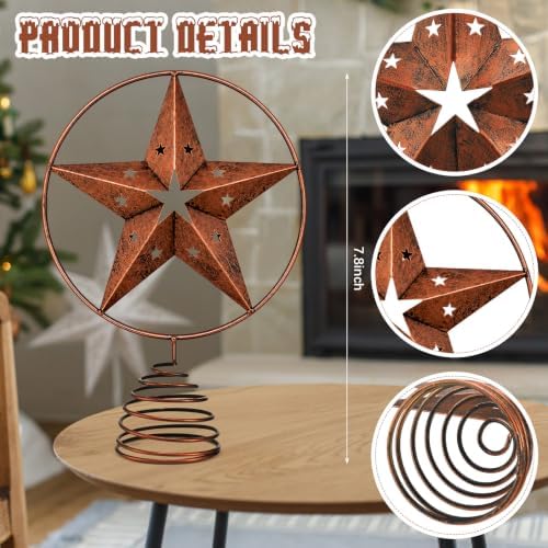 Halloscume Rustic Circle Star Christmas Tree Topper 7.8 Inch Western Christmas Tree Topper Farmhouse Metal Hollow Star Xmas Trees Ornament for Holiday Barn Farmhouse Rustic Country Home Decoration - Image 2