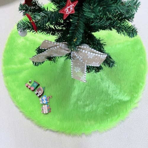 Christmas Tree Skirt Green Plush 24 inch Xmas Tree Skirt Faux Fur Thick for Family Party Christmas Tree Decoration - Image 6