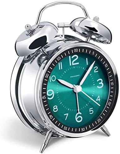 Peakeep Loud Alarm Clock for Heavy Sleepers Adults, Metal 4.5 Inches | Twin Bell Battery Operated Analog Alarm Clocks for Bedrooms Kids' Room Decoration (Peacock Green) by PEAKEEP