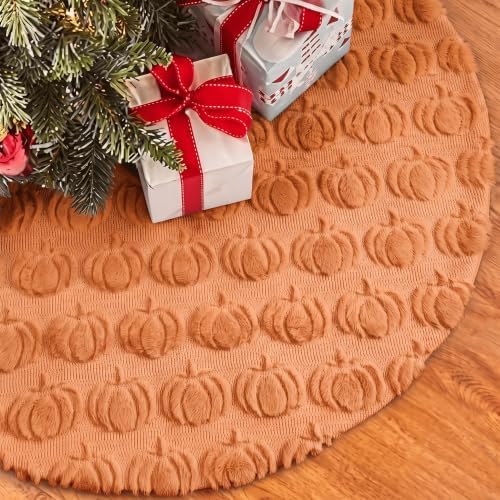 Thenshop Fall Tree Skirt 36 Inch Caramel Plush with 3D Pumpkins by Thenshop