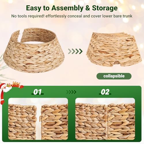 ELYKEN 13 Inch Mini Christmas Tree Collar, Stylish Hyacinth Tree Skirt for Artificial Trees, Rustic Farmhouse Wicker Tree Base Cover with Cord Cut-Out for Home Decor - Image 5