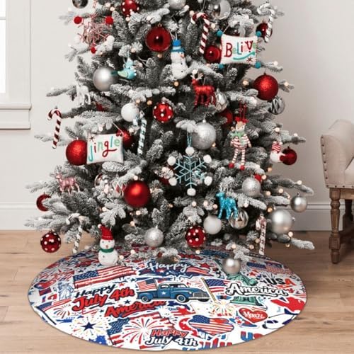 Patriotic Tree Skirt 30" 4th of July Tree Topper Christmas Tree Skirts - Image 2
