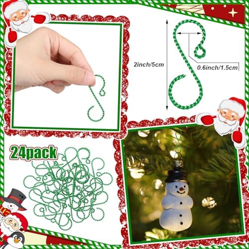 MorningRo 24 Pcs Christmas Ornament Hooks 2'' S Shaped Swirl Hook, Green - Image 2