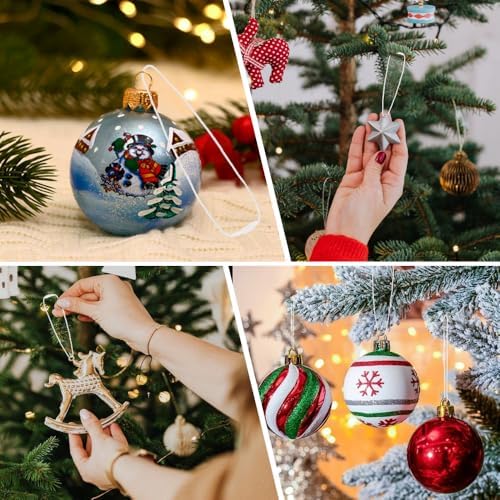 Christmas Ornament Hangers String, 100 Pcs PreCut Ornament Hook for Christmas Trees, Ornament String White, Safe Ornament Ribbon Hangers for Xmas Holiday Party Hanging Decorations with Snap Fastener - Image 7