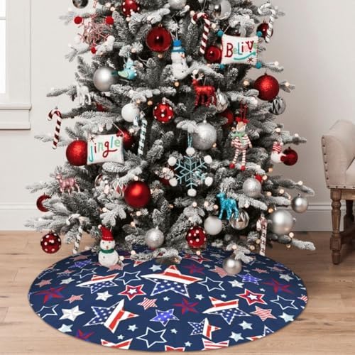 Patriotics Stars and Stripes Veterans Day 4th of July Memorial Day Christmas Tree Skirt - Plush Polyester Mat Resistant with 3 Red Ties for Xmas, Halloween Decorations, Party Decor 30" - Image 5