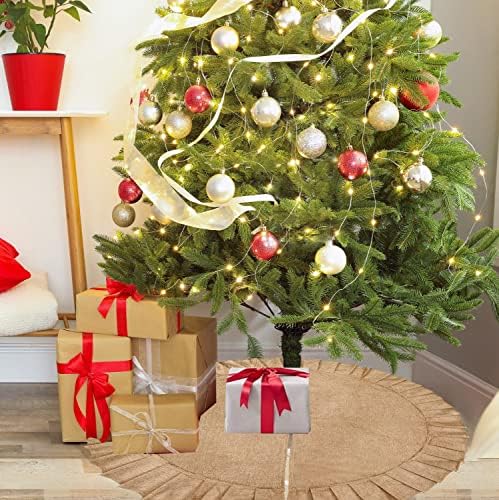 Christmas Tree Skirt Linen Burlap Tree Skirt with Ruffled Border Rustic Christmas Burlap Tree Skrit for Christmas Tree Holiday Decorations, 47 Inches - Image 2