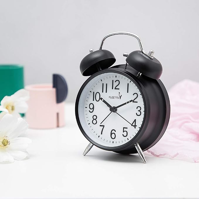 FLOITTUY {Loud Alarm for Deep Sleepers) 4'' Twin Bell Alarm Clock with Backlight for Bedroom and Home Decoration(Black) - Image 2