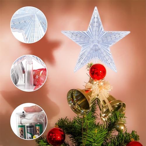 LAWOHO Christmas Tree Topper Warm White Light Star for Christmas Decorations, TreeStar Topper Great for Normal Size Tree, Battery Powered(Not Included), 8.7 Inch - Image 5
