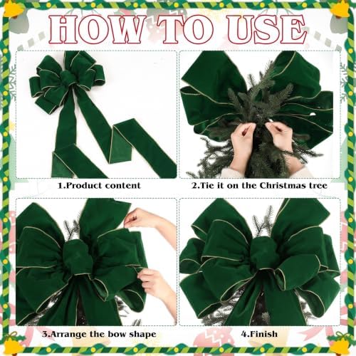 Norme 1 Pcs Dark Green Extra Large Christmas Tree Topper Bow Decor - Image 4