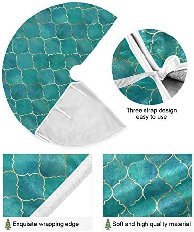 ATTX Teal Moroccan with Gold Line Christmas Tree Skirt 47.2 inch Ornaments Xmas Tree Skirts for Christmas Holiday Decoration New Year Party - Image 2