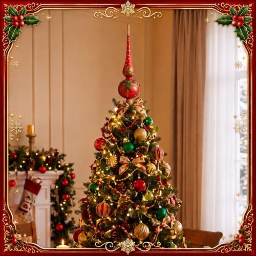 Gejoy Mercury Glass Christmas Finials Tree Topper Poinsettia Red Ornaments - Image 3