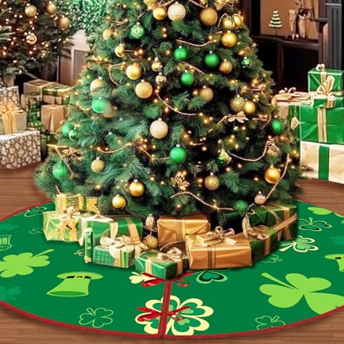 St Patricks Day Tree Skirt 36In, Patrick's Day Green Shamrock Clover Tree Skirt Decor Double Sided, St Patricks Day Trees Mat Home Decor, Patrick's Day Trees Mat for Holiday Party Indoor Decor - Image 4