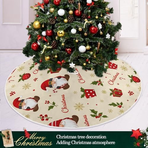 Gnomes Holly Berry Baubles Christmas Tree Skirt Large Xmas Tree Skirts Decorations 48 in Burlap Tree Mat Cover for 4 ft Trees Holiday Party - Image 2
