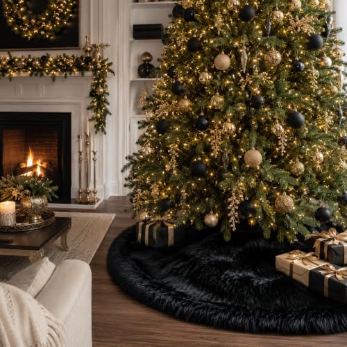 AOGU 24 Inch Faux Fur Christmas Tree Skirt Black Plush Skirt for Merry Christmas Party Christmas Tree Decoration - Image 5