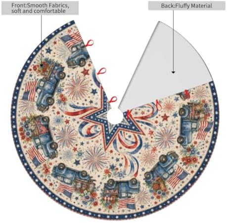 4th of July Truck Christmas Tree Skirt Tree Mat for Xmas Holiday Party Decorations Indoor Outdoor 36 Inch - Image 4