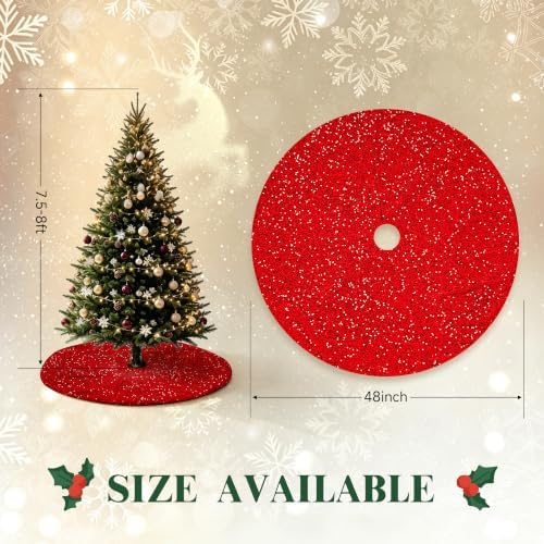 Christmas Tree Skirt 48 Inch, Red Sequin Christmas Trees Skirt, Large Sparkle Xmas Tree Stand Base Used for Christmas Holiday Indoor Home Decoration - Image 3