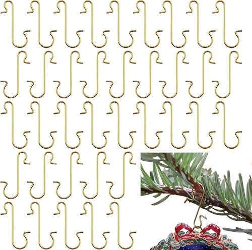 120Pack Christmas Ornament Hooks Easter Egg Hook Metal Wire Hooks S-Shaped Hangers with Storage Box for Xmas Tree Decorations (Gold) by Unknown