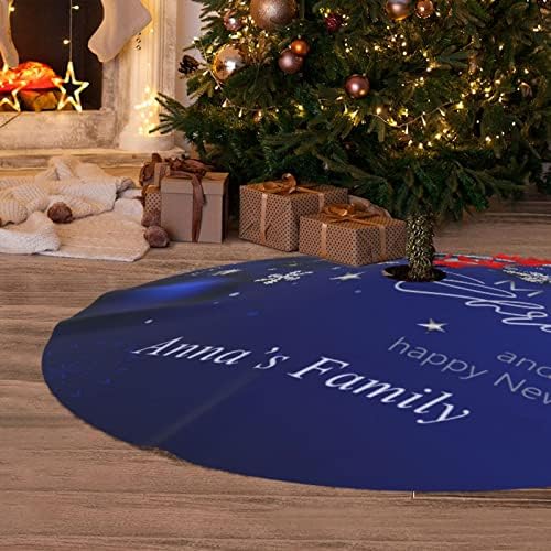 Custom Christmas Tree Skirt Personalized Name Text Christmas Blue Ball Snowflake 48 Inch for Xmas New Year Nightmare Before Christmas Decorations Lobby Home - Image 5