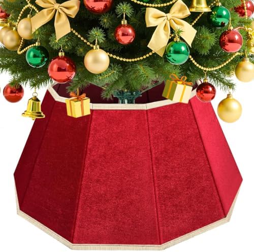 Christmas Tree Skirt, Velvet Foldable Christmas Tree Collar, Red by DeckTheHalls