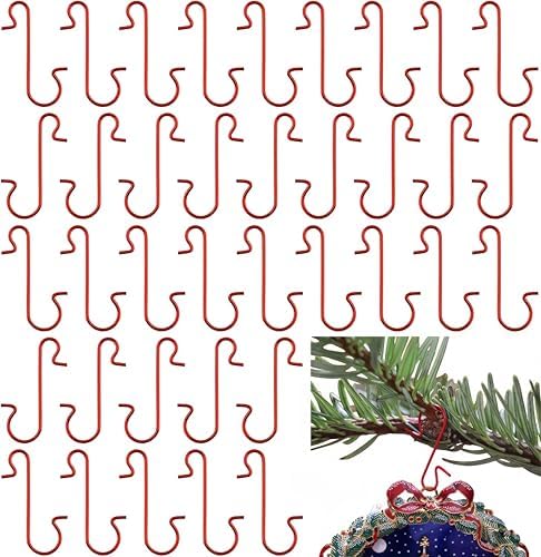 120Pack Christmas Ornament Hooks Easter Egg Hook Metal Wire Hooks S-Shaped Hangers with Storage Box for Xmas Tree Decorations(Red) by Unknown