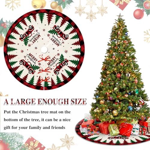 Christmas Tree Skirt Red Buffalo Plaid Xmas Tree Skirts Mat 48 Inches - Image 2