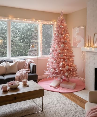 48 Inch Christmas Tree Skirt Faux Fur Pink Bright Silk Shiny Decoration for Christmas Tree Plush Merry Christmas Decorations Decor - Image 2
