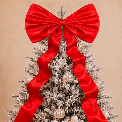Daifunli 20 x 47 Inches Giant Satin Bow Christmas Tree Topper,Red by Huiinen