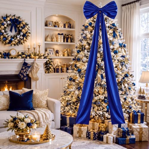 Daifunli 24 x 79 Inches Giant Satin Bow Christmas Tree Topper,Royal Blue - Image 5
