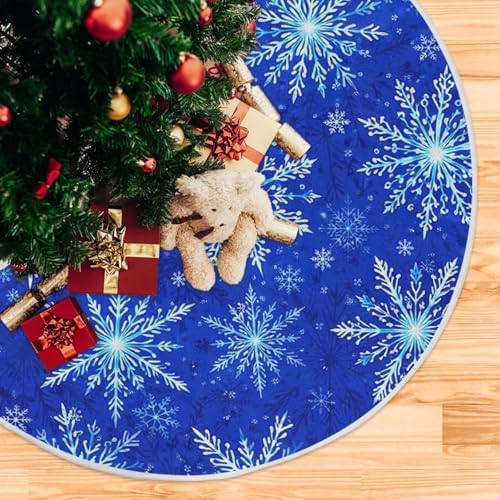 Christmas Tree Skirt Blue Snowflakes Small Xmas Tree Skirts Decorations 36 inch Burlap Tree Mat Cover for 4 ft Trees Holiday Party - Image 5