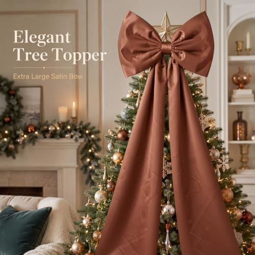 Daifunli 20 x 47 in Giant Satin Bow Christmas Tree Topper,Gingerbread Brown - Image 4