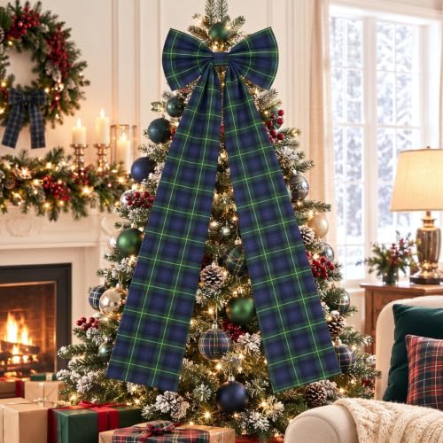 Soulchen 16 x 46 Inch Green Plaid Christmas Tree Topper Extra Large Christmas Bow Giant Coquette Bow Gift Decor for Xmas Tree Wreath Wall Birthday Wedding Holiday Party Decorations by Soulchen